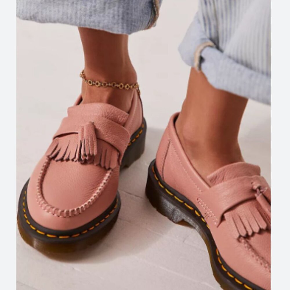 Dr. Martens Adrian Virginia Leather Tassel Loafers in Neutral Light Pink Size 7 - Picture 2 of 10